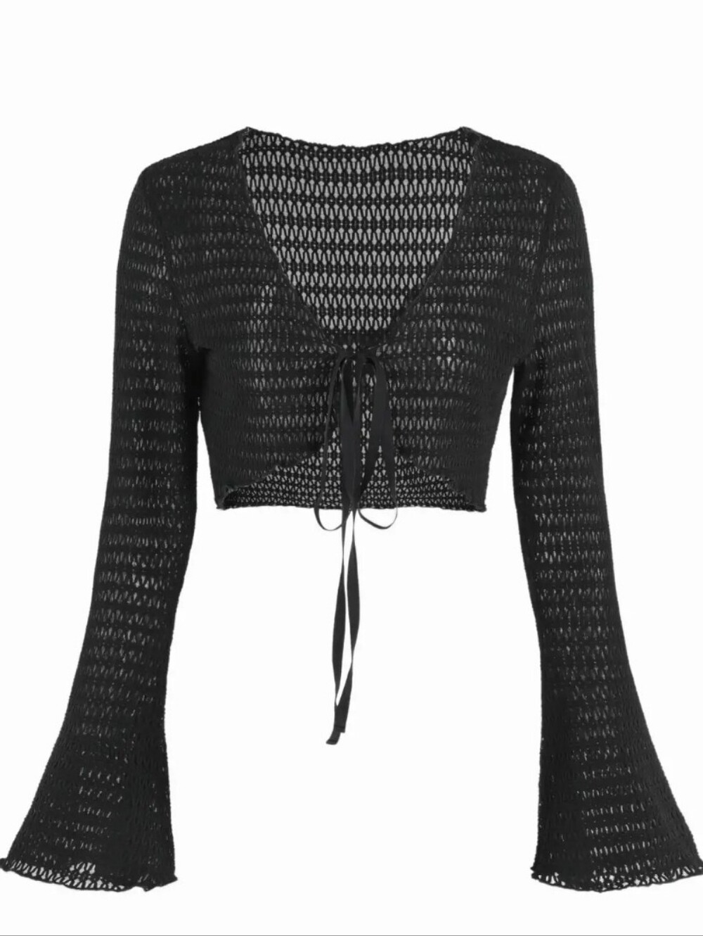 Cider Solid Texture Crop Tie-Front Cardigan